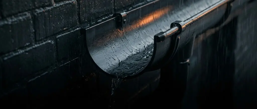 Close-up of industrial-grade guttering being installed